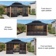 12' x 14' Hardtop Aluminum Gazebo with Galvanized Steel Roof & Sliding Doors - Image 3