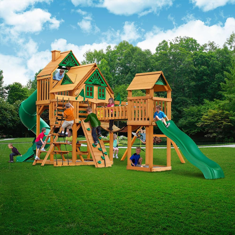 Gorilla Playsets Treasure Trove II Treehouse Wooden Swing Set — side view