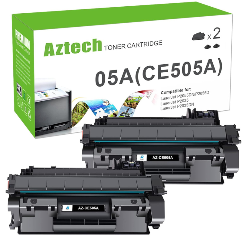 Aztech 05A (CE505A) Compatible Black Toner Cartridge - 2 Pack