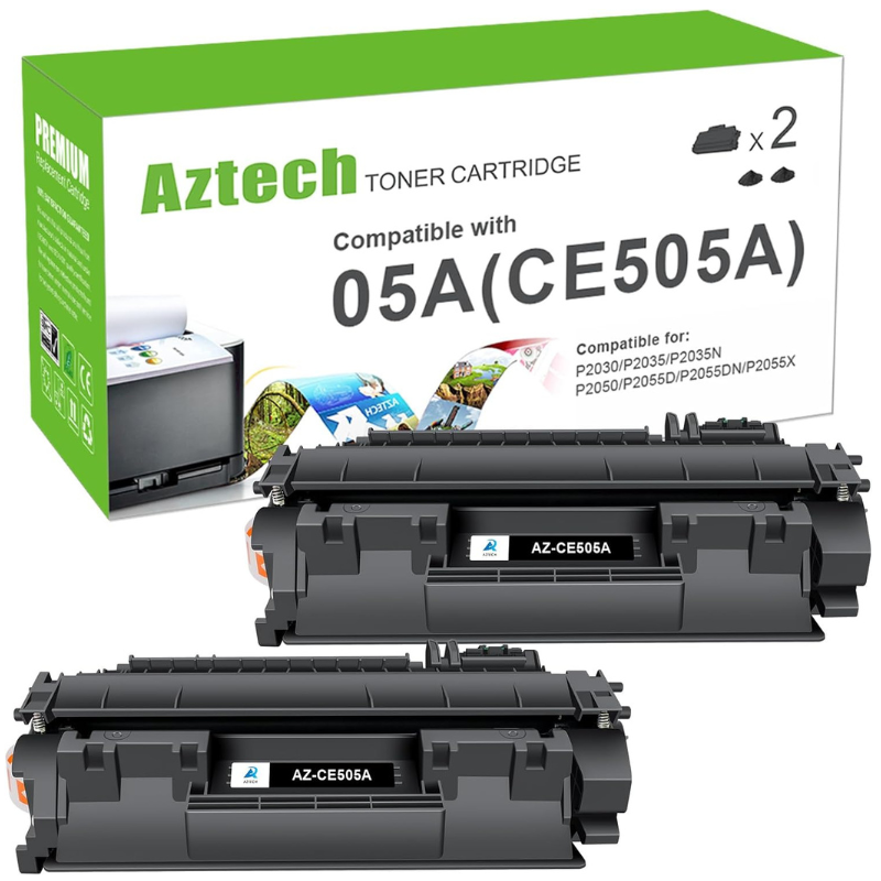 Aztech 05A (CE505A) Compatible Black Toner Cartridge - 2 Pack